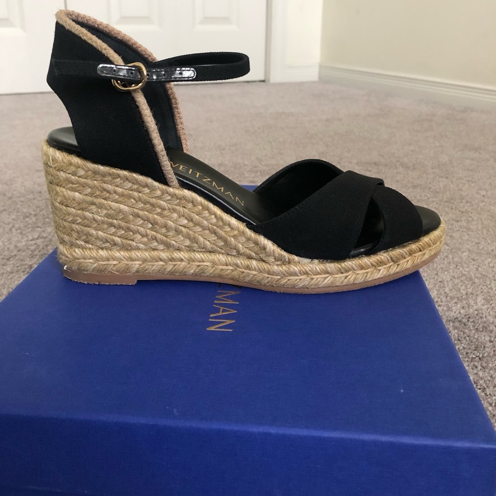 Stuart Weitzman Mirela II Black Espadrille Wedges